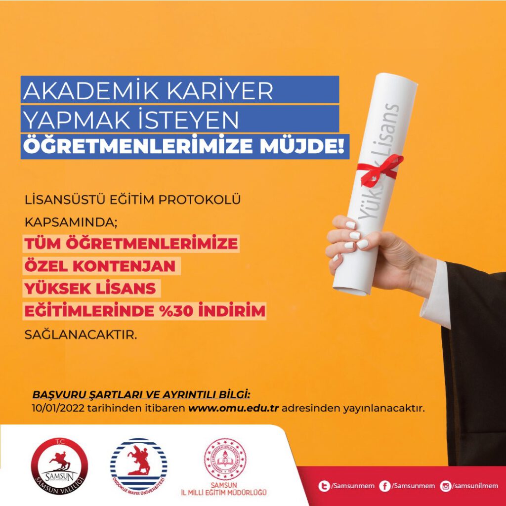 Samsun’da Akademik Kariyer Yapmak İsteyen Öğretmenlere Müjde