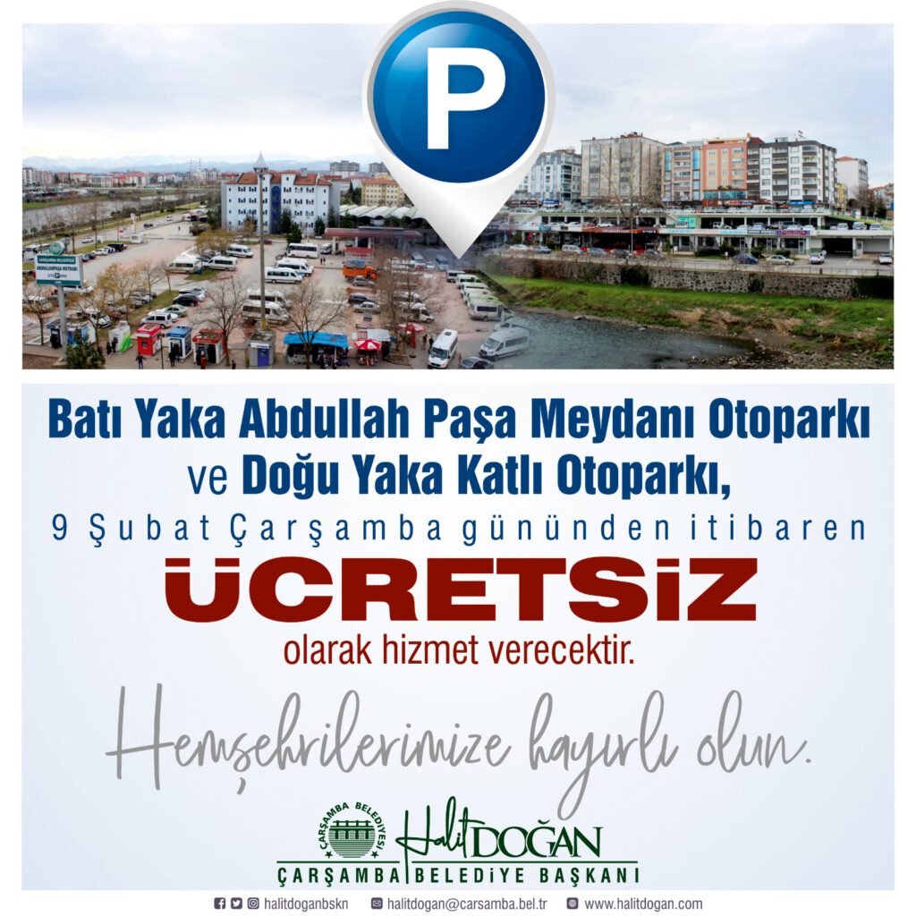 ÇARŞAMBA BELEDİYESİ’NDEN ÜCRETSİZ OTOPARK HİZMETİ