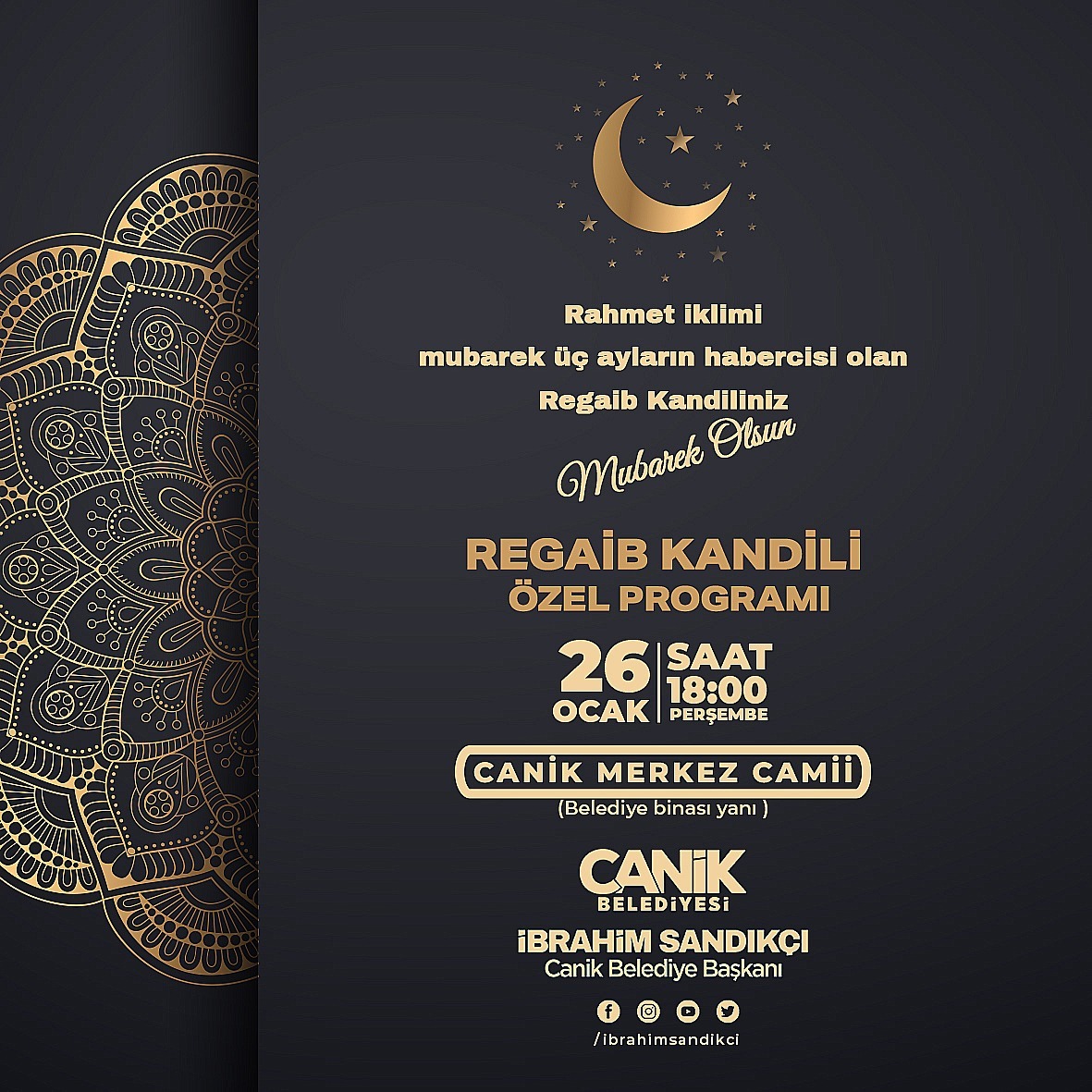 Canik Belediyesi’nden Regaip Kandili Özel Programı