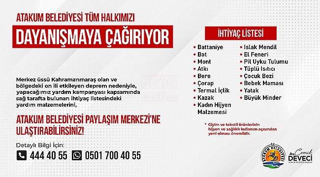 Atakum Belediyesi’nden Dayanışma Çağrısı