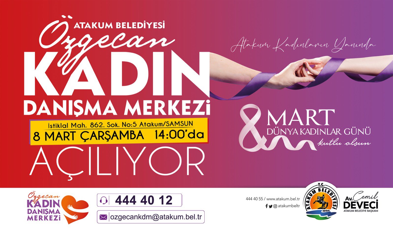 Atakum Belediyesi, Özgecan Kadın  Danışma Merkezi’ni açıyor 