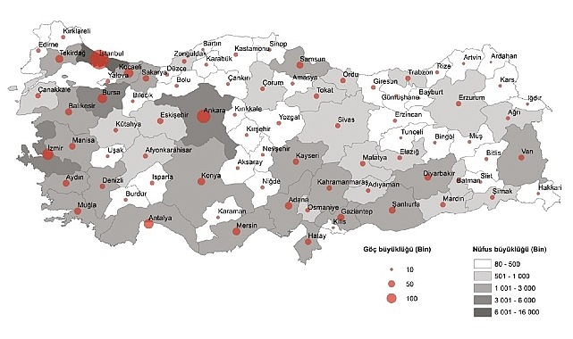 TÜİK: Türkiye’de 2022 yılında 2 milyon 791 bin 156 kişi iller arasında göç etti