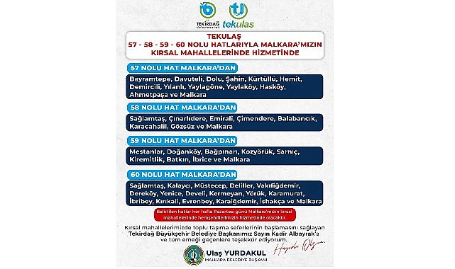 Malkara’mızın kırsal mahallelerinde toplu taşıma dönemi başlıyor