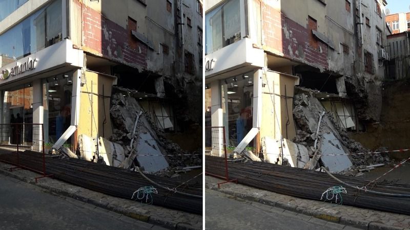 Giresun’da bir işyerinin duvarı çöktü