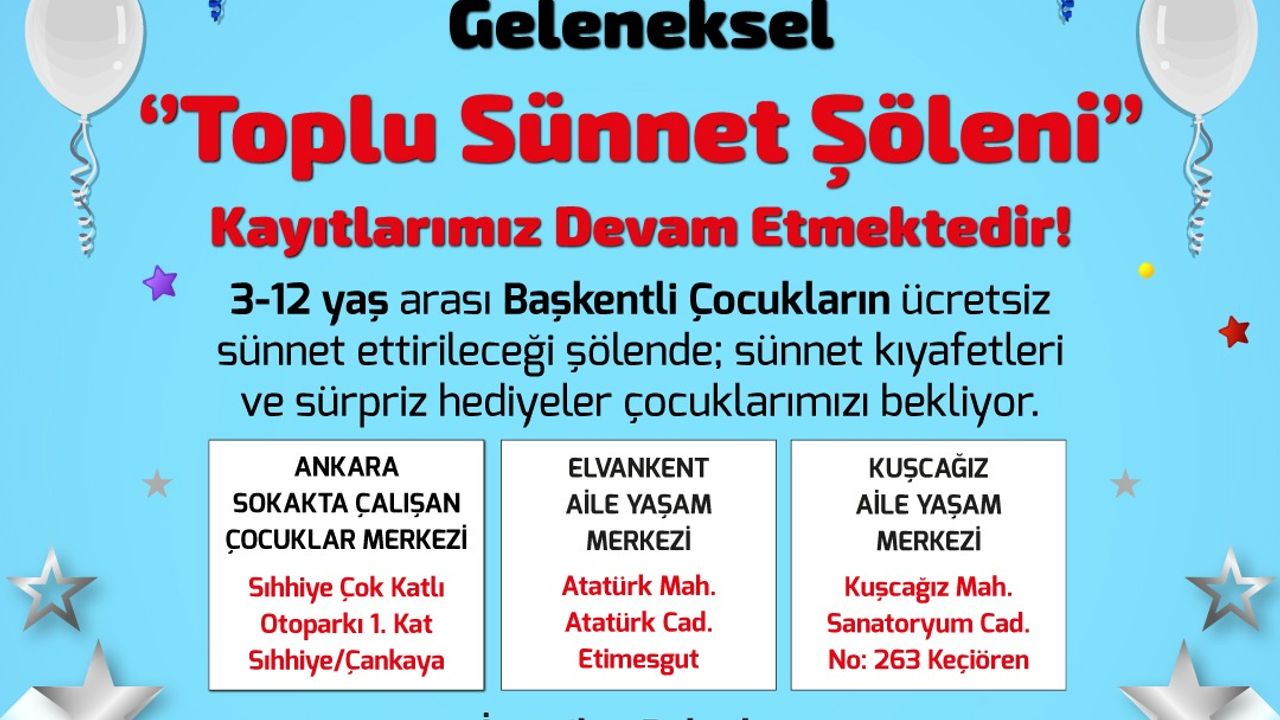 Ankara’da 1000 Çocuğa Ücretsiz Sünnet Şöleni