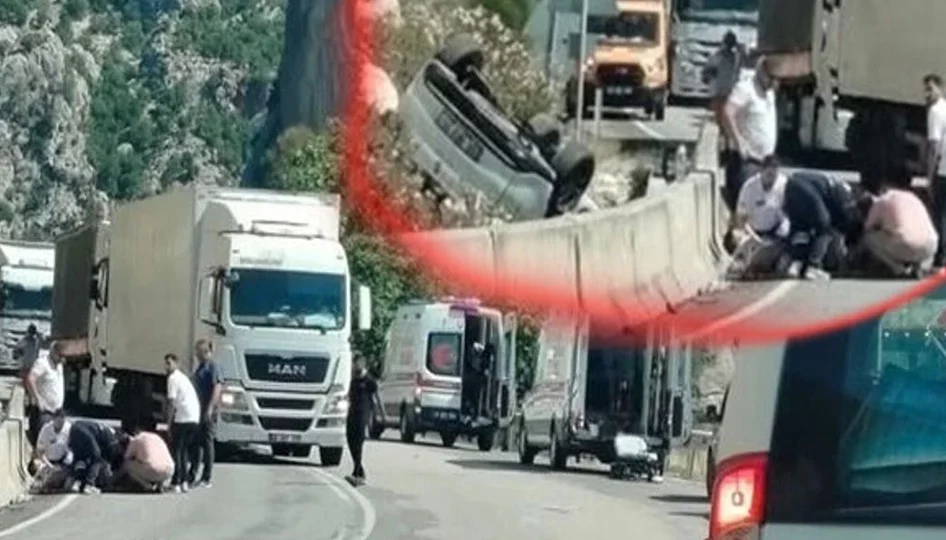 Isparta’da otomobil virajda kontrolden çıktı, bariyerlere asılı kaldı