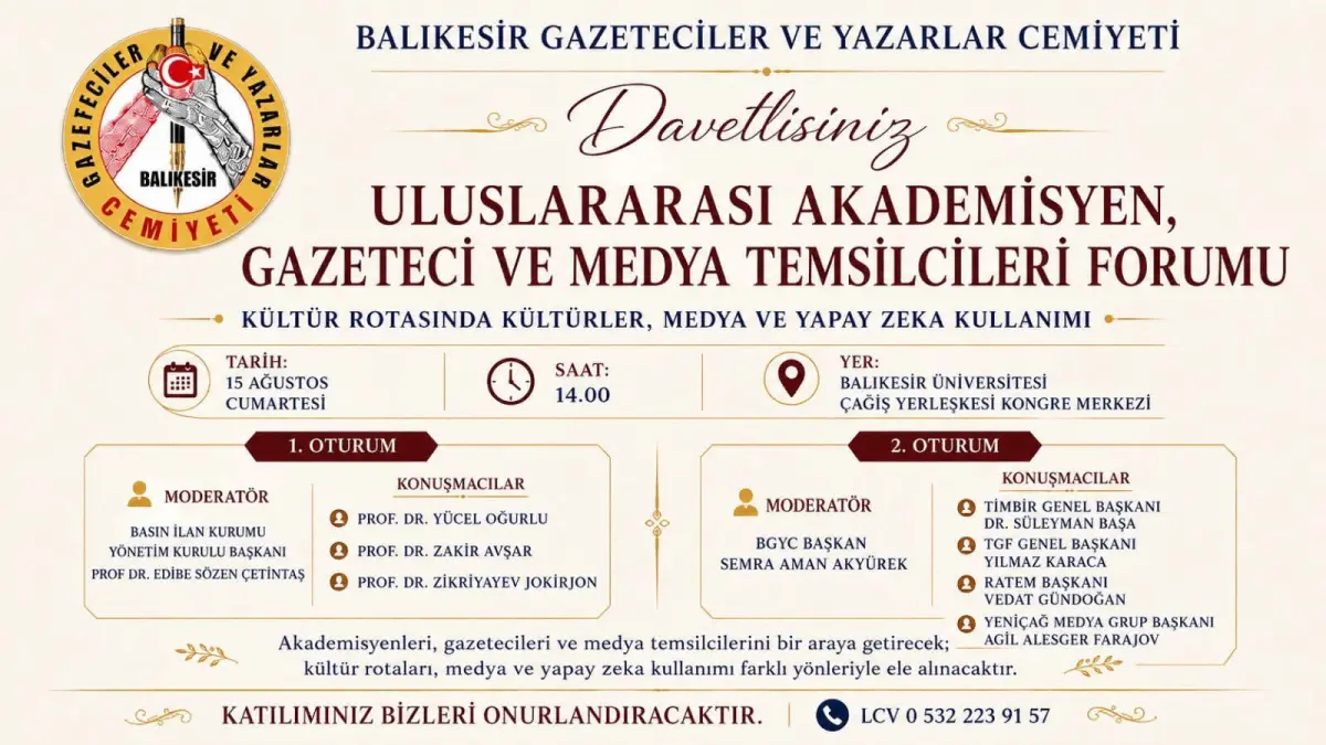 Balıkesir’de kültür, medya ve yapay zeka forumu düzenlenecek