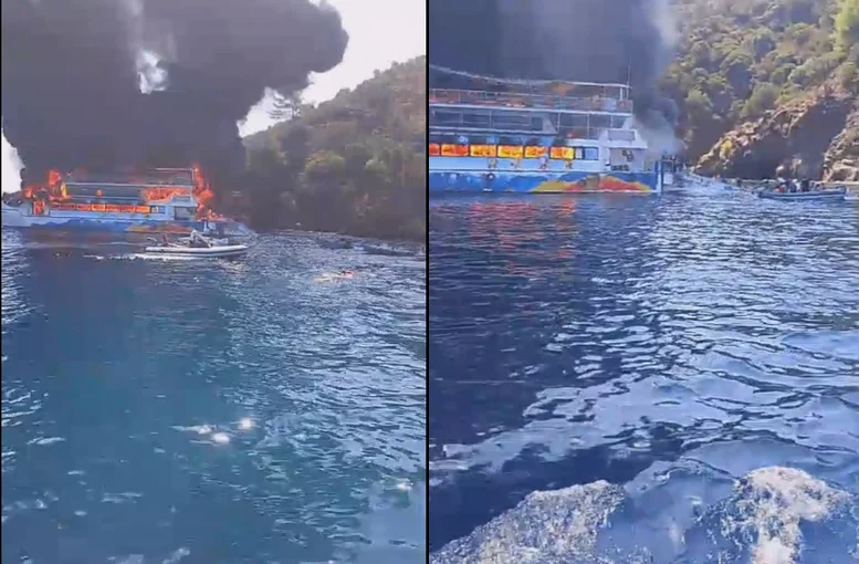 Fethiye’de gezi teknesinde yangın: 115 kişi denize atladı